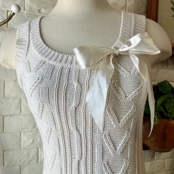 Vintage Y2K Wet Seal Sleeveless Cable Knit Mini Dress + Ribbon Bow Detail - Picture 4 of 11